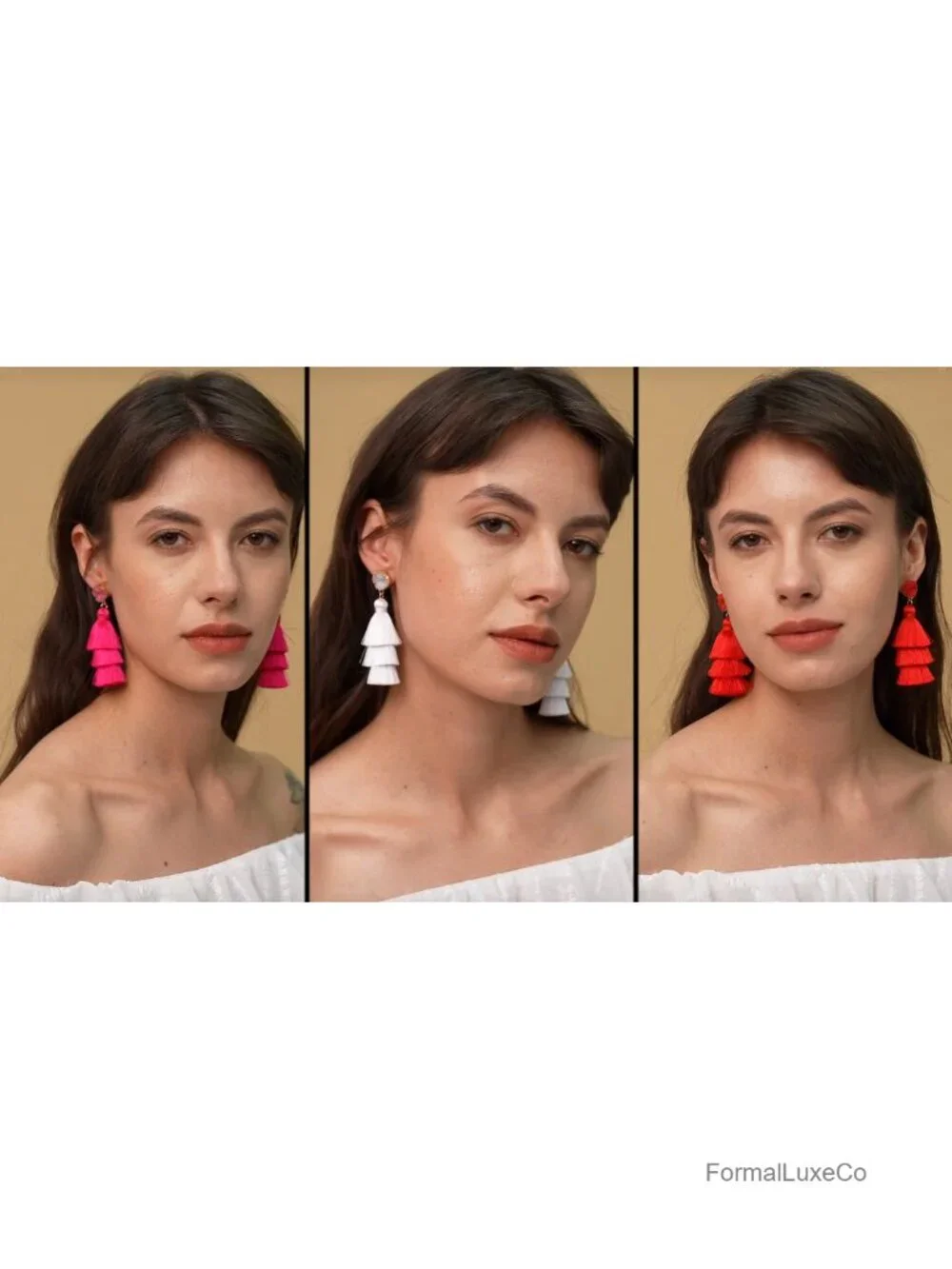 Layered Tassel Drop Earrings with Druzy Studs - Bohemian Dangle